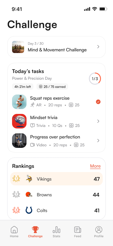 FanHuddle daily challenge tasks screen