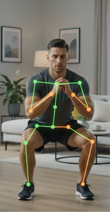 FanHuddle AI movement verification screen with skeletal tracking overlay